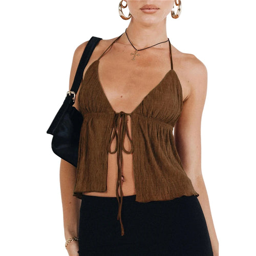 Sexy Summer Cami Top Bowknot Lace-Up Sleeveless Cropped Vest Elegant
