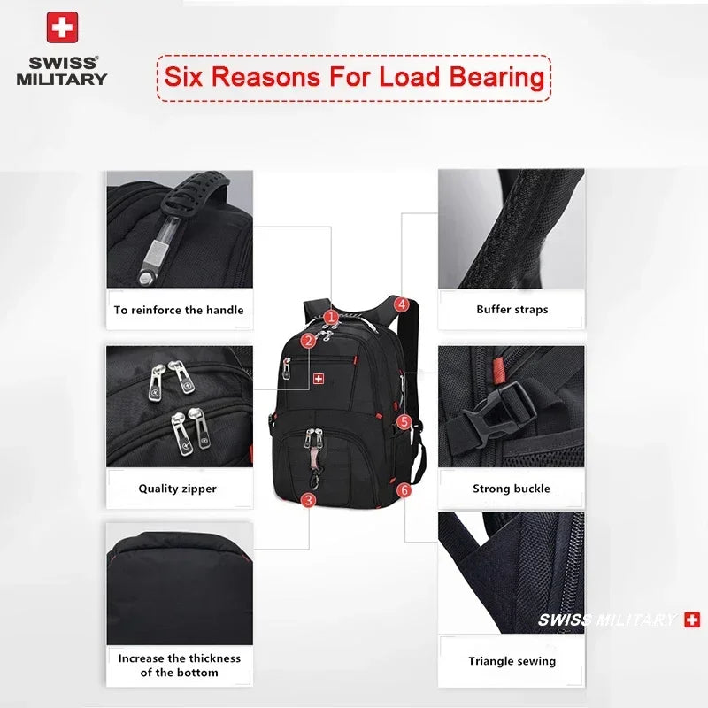 SWISS 17" Laptop Backpack Waterproof USB Charge Port Swiss-style
