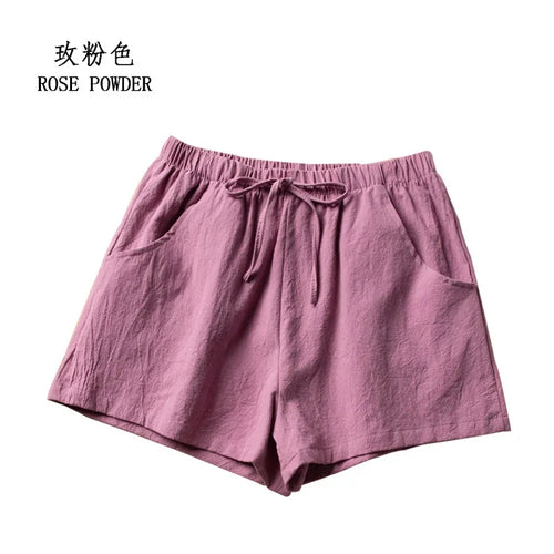 Cotton Linen Shorts Women's Sports Shorts Summer Solid High Waist