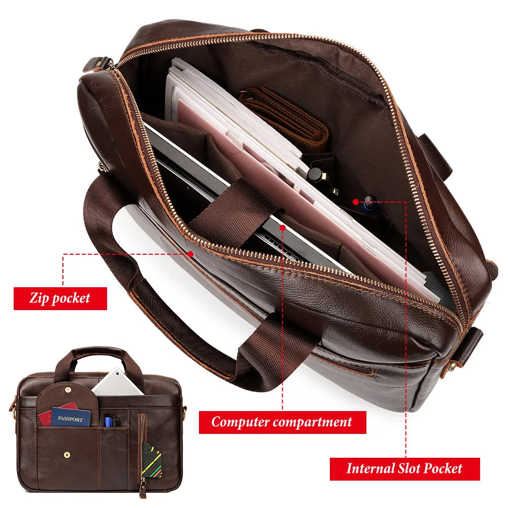 HUMERPAUL Men's Briefcase Bag Top Layer Leather Handcrafted Laptop Bag