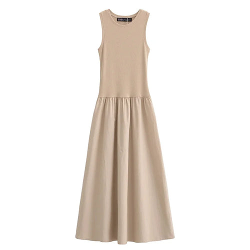 TRAF Women's Black Long Dresses 2025 Spring Sleeveless Elegant Dresses