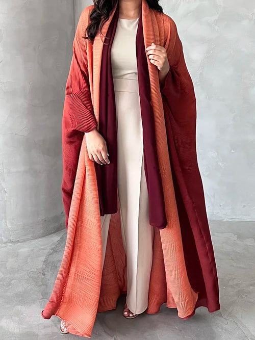 Muslim Abaya for Women Bat Sleeve Pleated Gradient Cardigan Trench