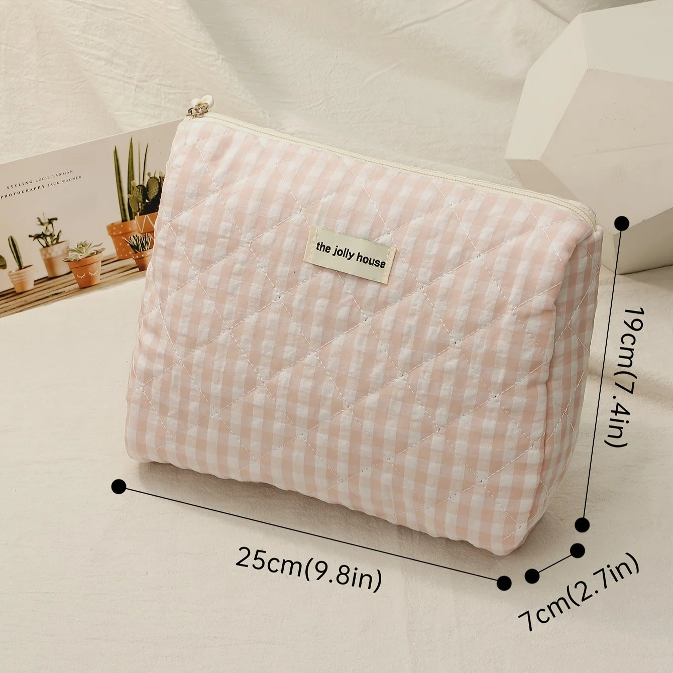 Solid Color Plaid Makeup Bag Travel Cosmetic Pouch Large Soft Cosmetic