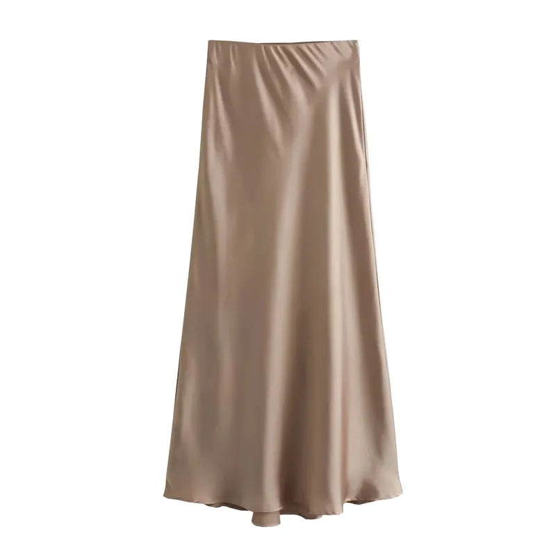 TRAF Woman 2024 Satin Skirt Women High Waist Long Skirts For Women