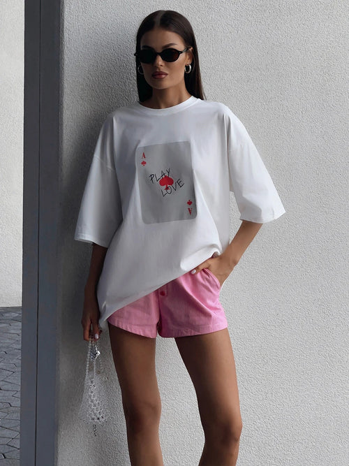 Bornladies 100% Cotton Poker Card Printed T-Shirt Women's Fashionable