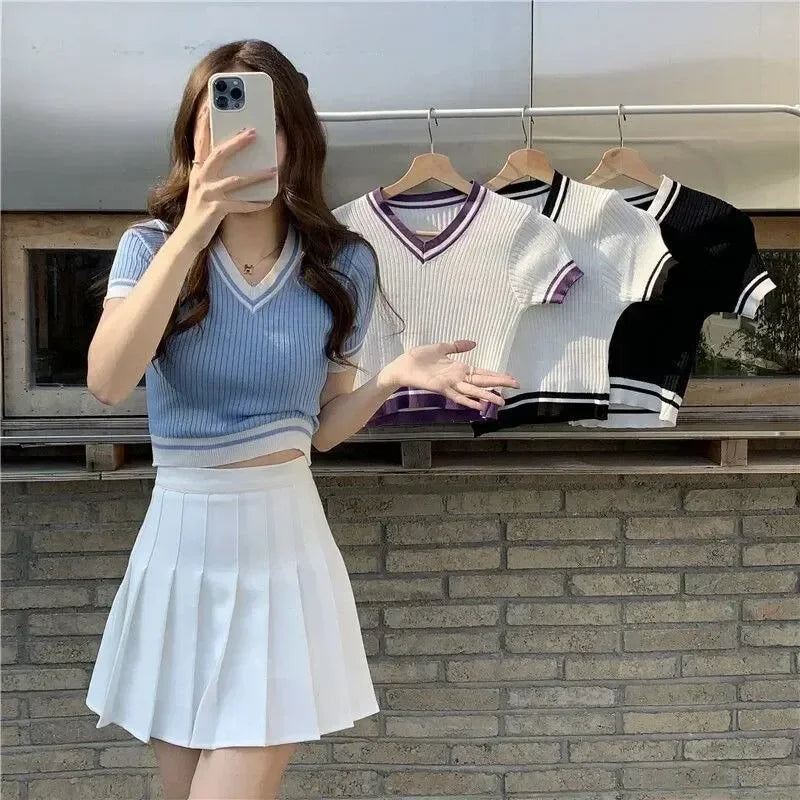 Sexy Versatile V-neck Short Sleeve T-shirt Women Summer Design Fresh