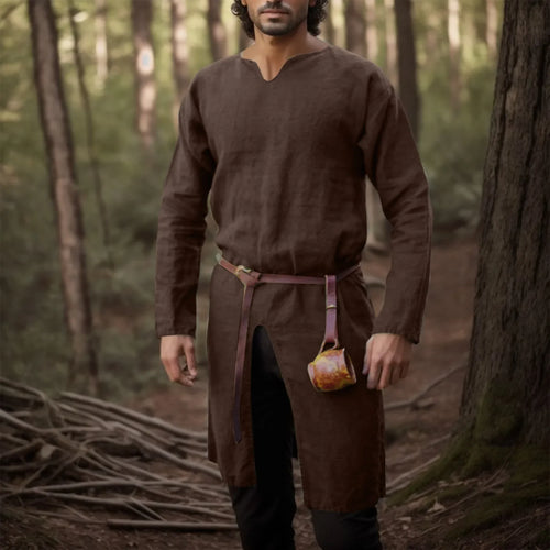 Medieval Renaissance Retro Linen Shirt Tops Tunic Male Long Robes