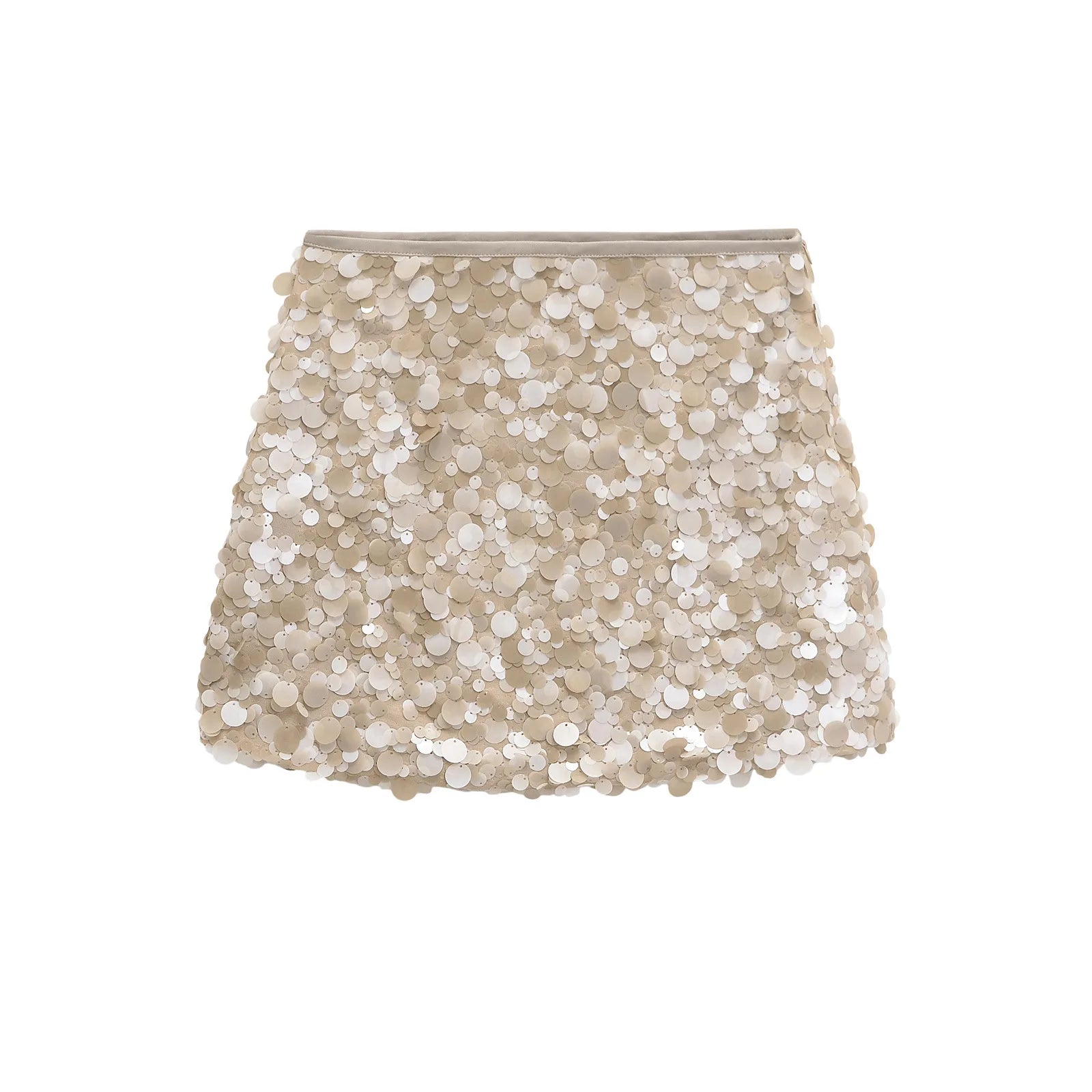 ZBZA Women's Shiny Sequined Skirt High Waist Side Zipper Sexy Elegant