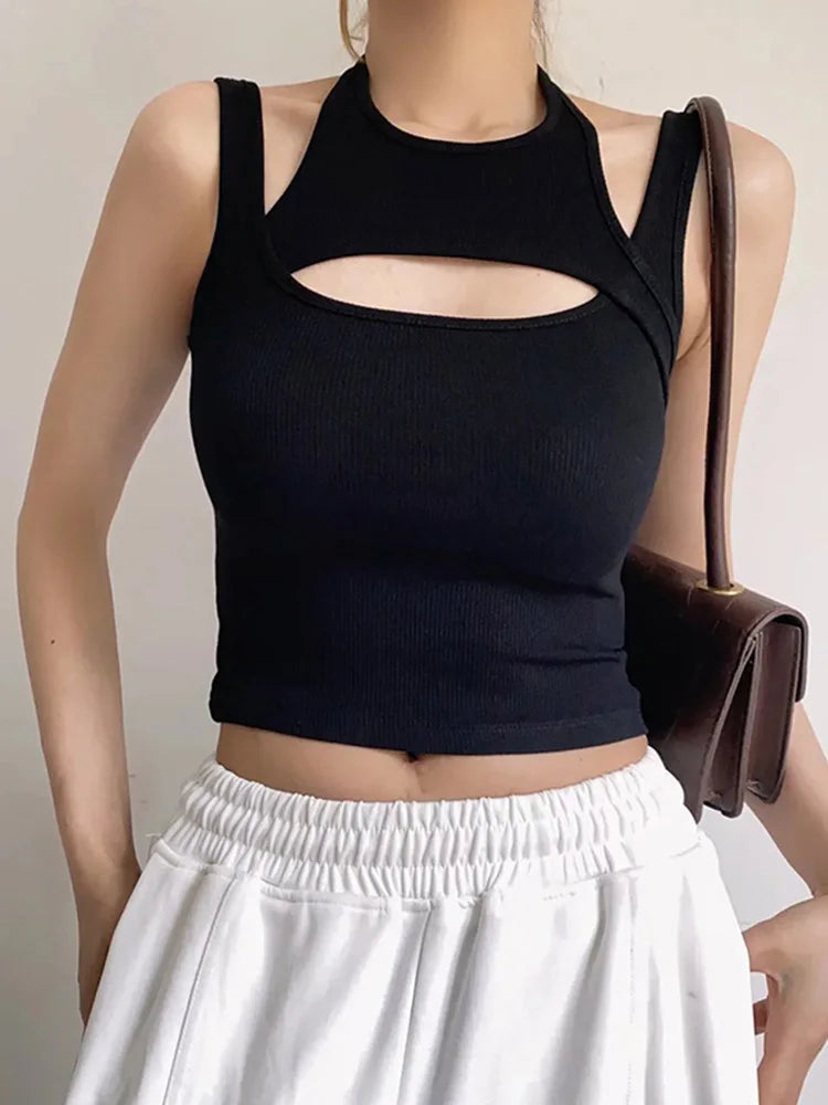 Asymmetrical Crop Top y2k E-girl Hollow Out Knitted Corset Top