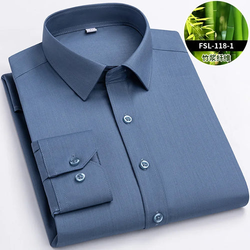Quality Stretch Men Shirt Bamboo Fiber Long Sleeve Anti-wrinkle