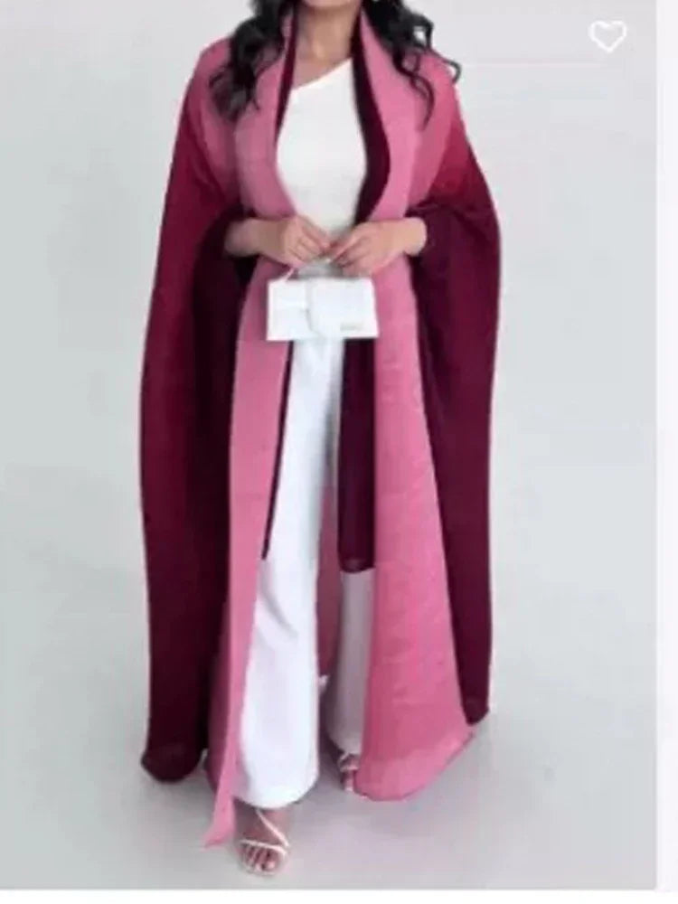 Muslim Abaya for Women Bat Sleeve Pleated Gradient Cardigan Trench