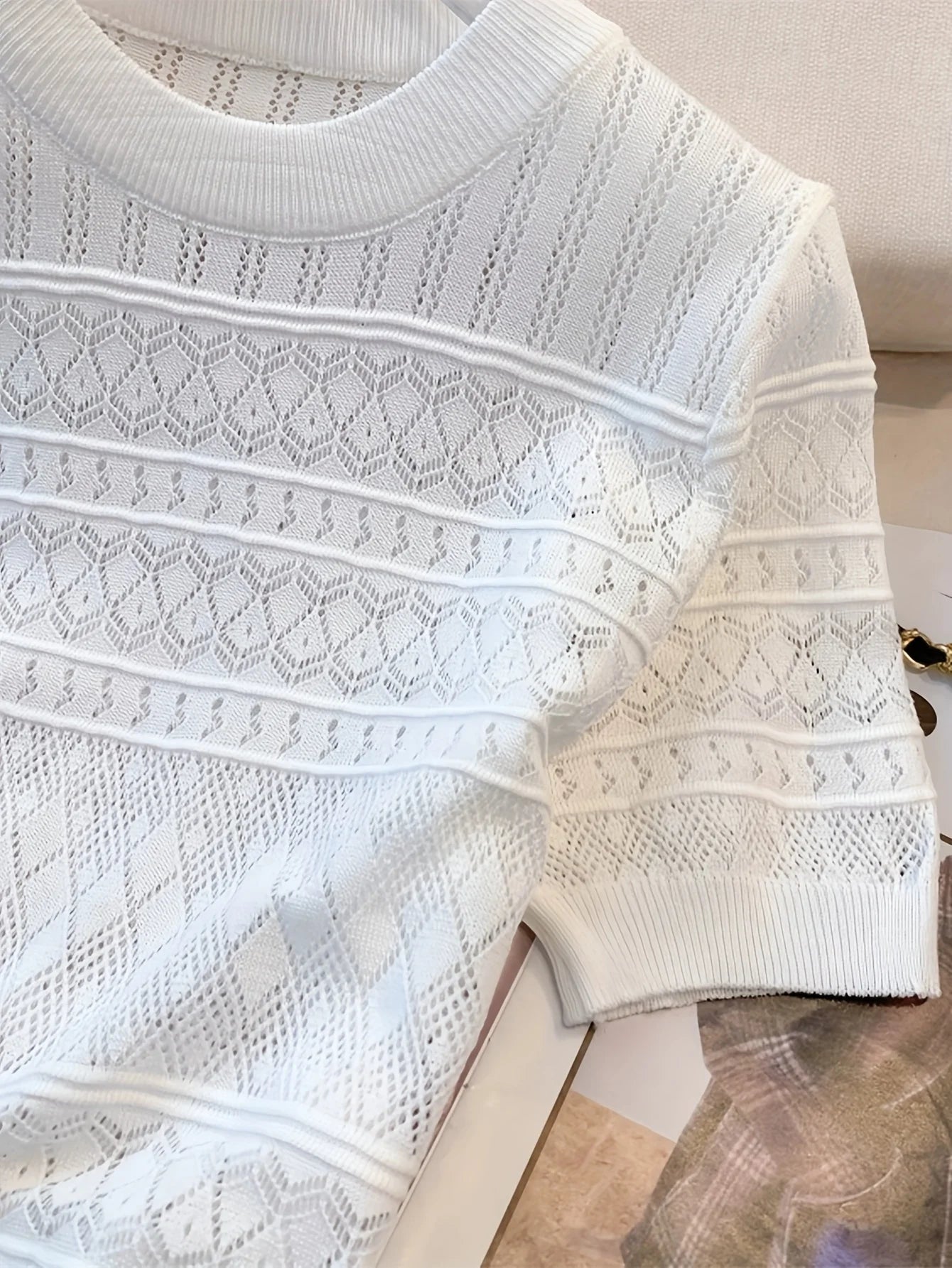 2026 New  Summer Thin Hollow Out Crew Neck Pullover Sweater Versatile