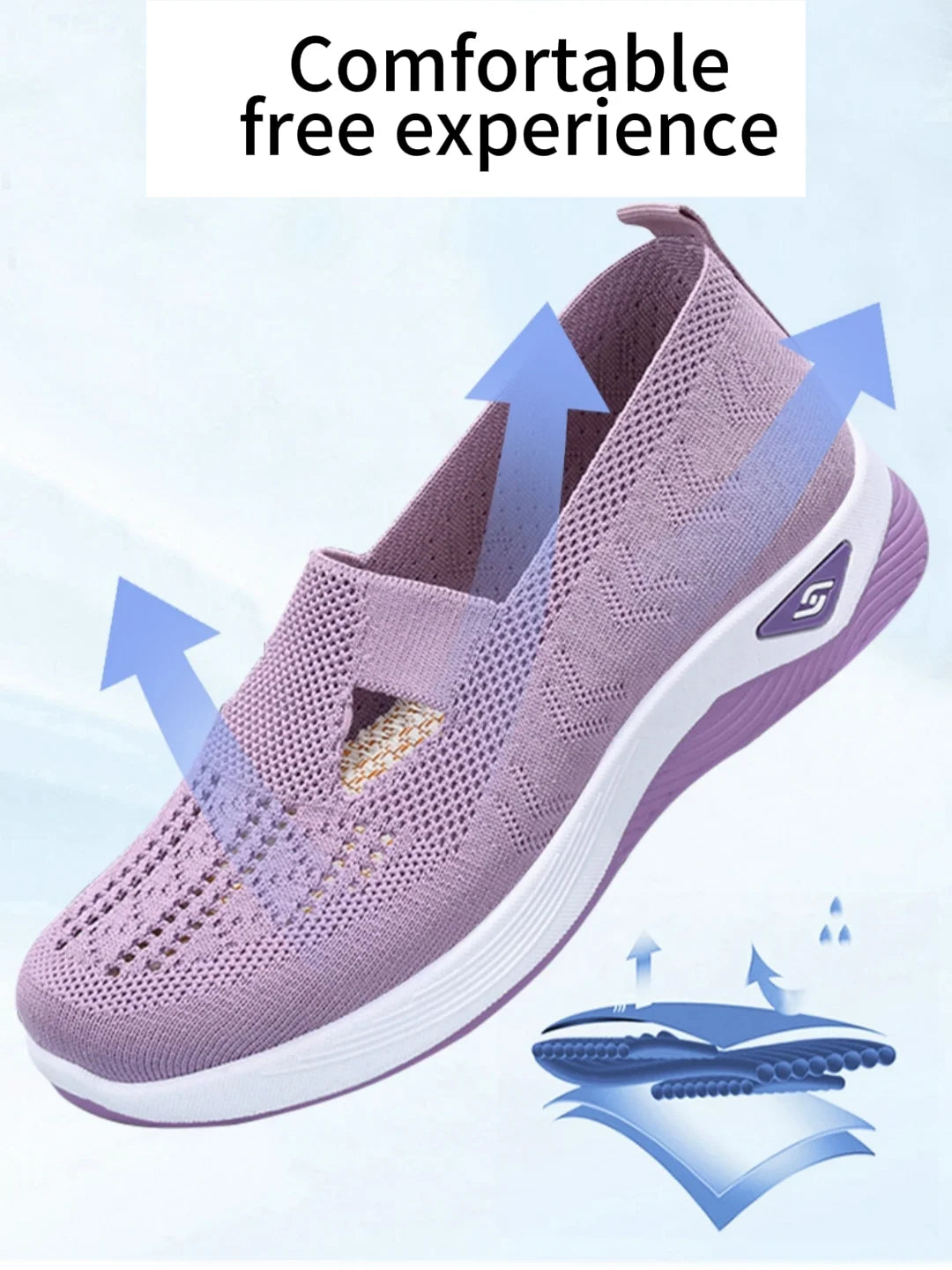 Women's Solid Color Breathable Sneakers, Soft Sole Lightweight Slip On