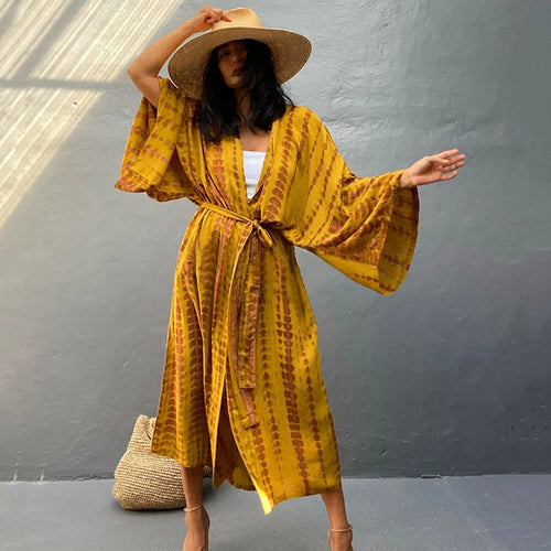 Long Kimono Swimsuit Cover up for Women Stylish Tie Dye Open Front