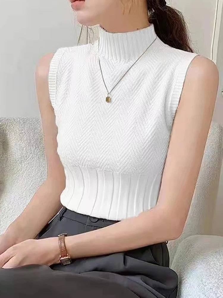 HELIAR Women Summer Casual Knitted Tank Tops Solid Sleeveless Half