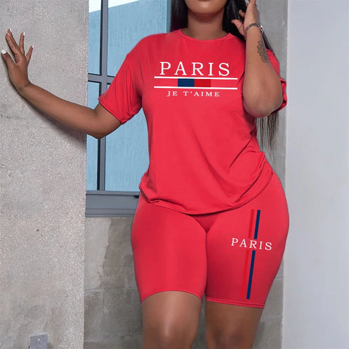 2025 Womens Outfits Fashion Casual Printing Short Sleeve+Shorts Suit