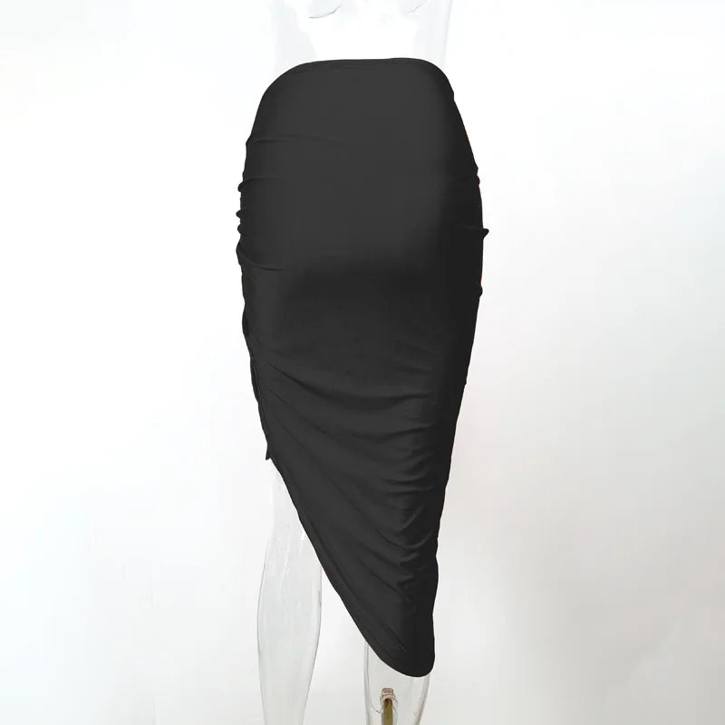 Women New Asymmetrical Shirring Skirt High Waist Pleated Fashion