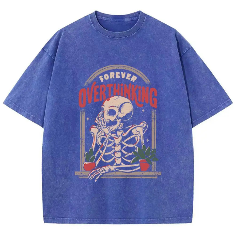 Casual Women'S Cotton Washed T-Shirts Skeleton Man On The Balcony