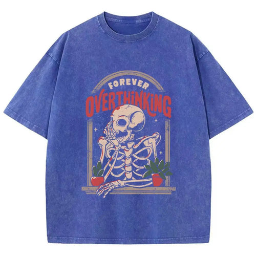 Casual Women'S Cotton Washed T-Shirts Skeleton Man On The Balcony