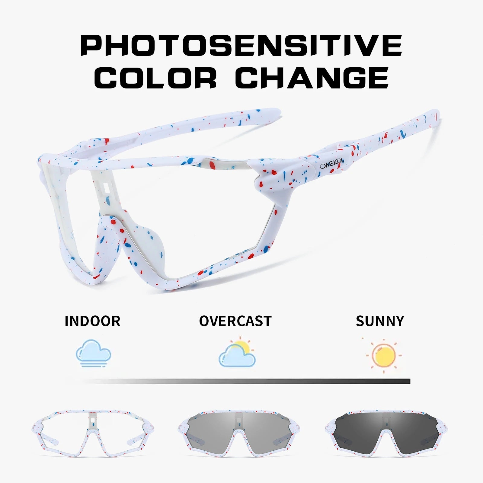OMEKOL Brand New Photochromic Cycling Sunglasses Men Women Outdoor