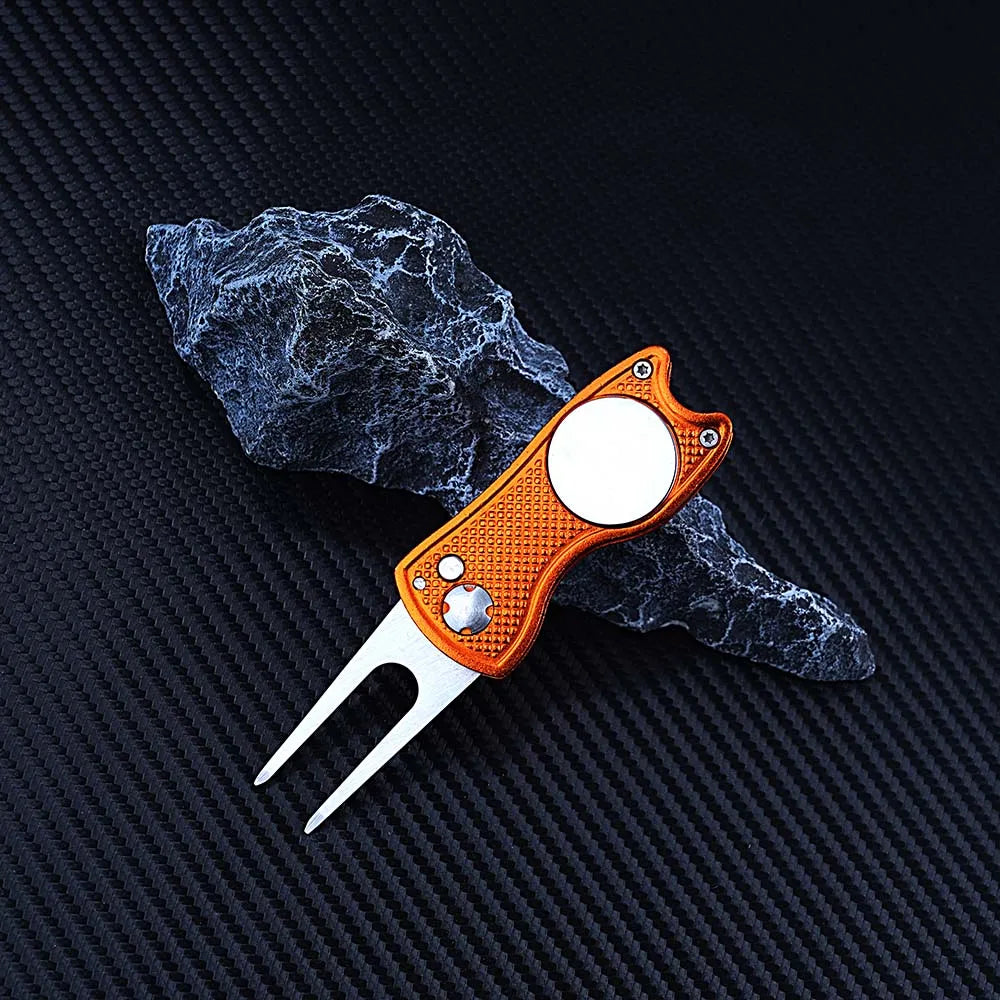 1PC Foldable Metal Golf Turf Repair Tool With Magnetic Ball Marker And