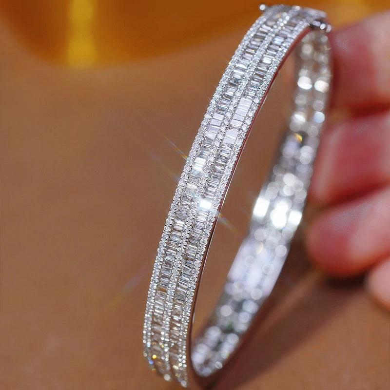 Aazuo 18K Solid White Gold Real Diamond 5.6ct  Ladder Full set Big