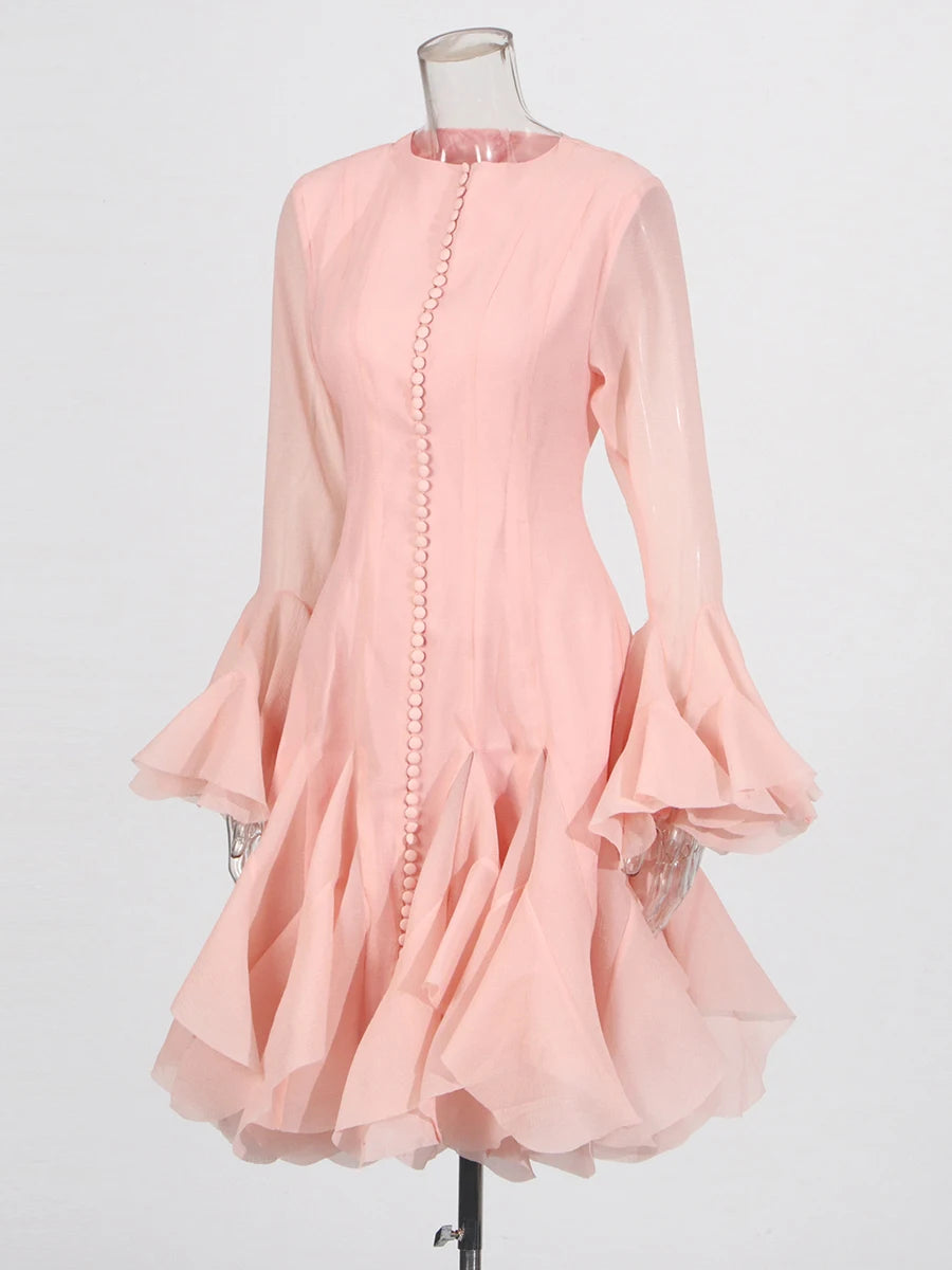TWOTWINSTYLE Solid Spliced Button Slimming Dresses For Women O Neck