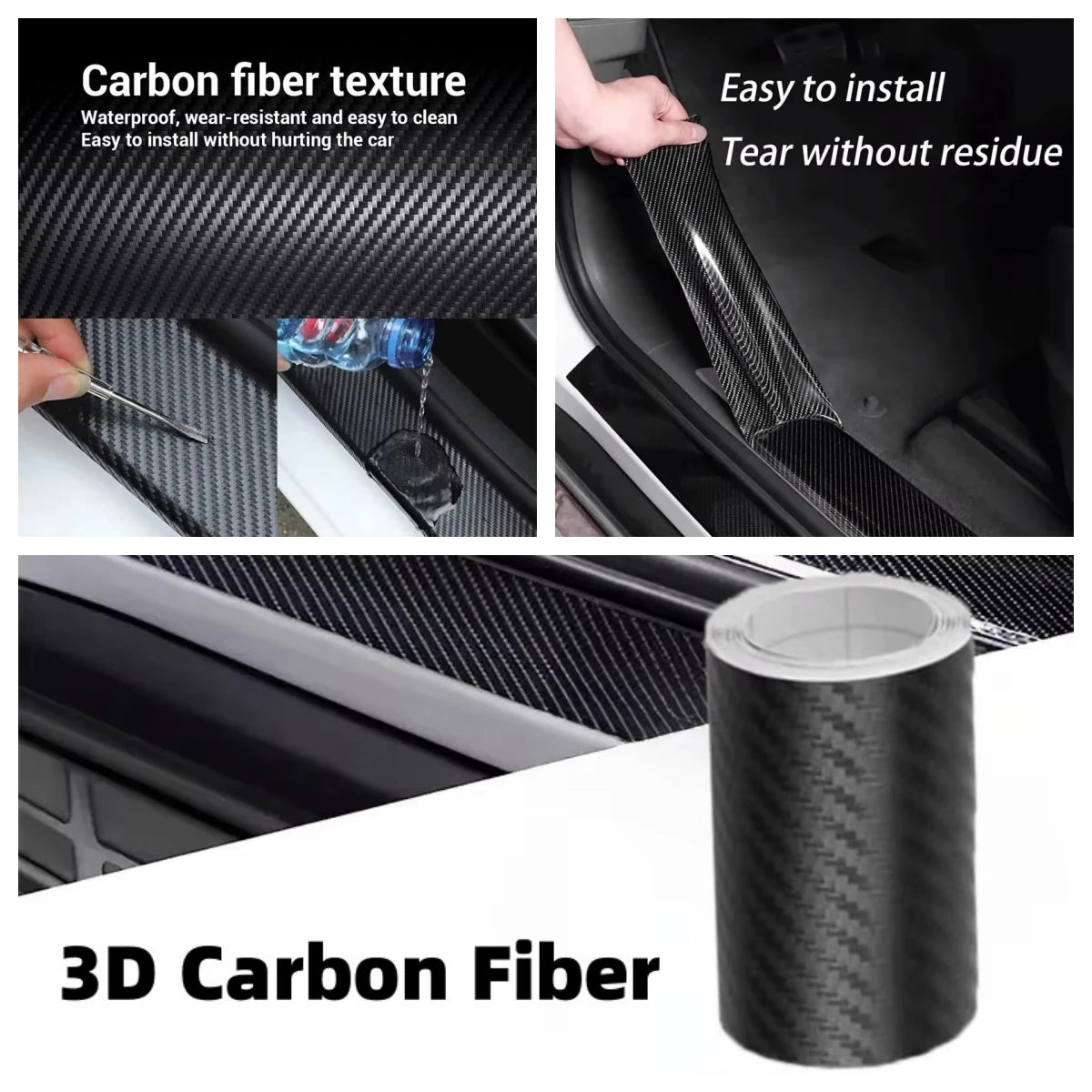 3D Carbon Fiber Car Sticker Paste Protector Strip DIY Automotive