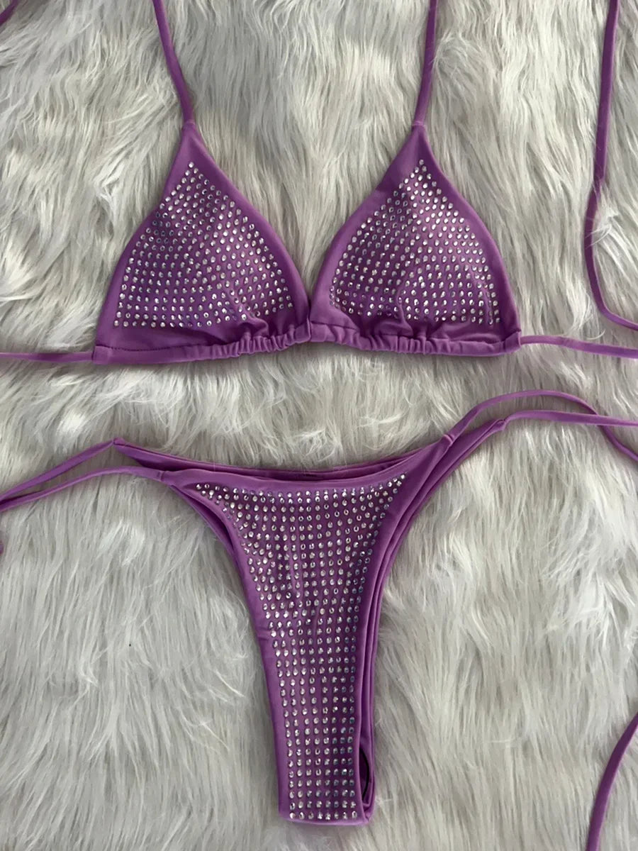 Shiny Sequin Diamond Bikini Women Swimwear Female Swimsuit Two-pieces
