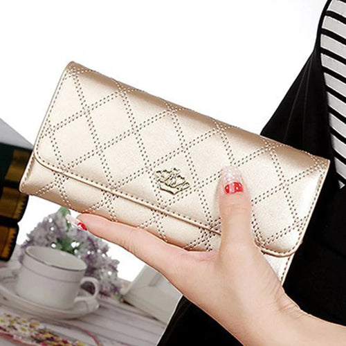 Black Long Wallets for Women PU Leather Diamond Pattern Purse Card