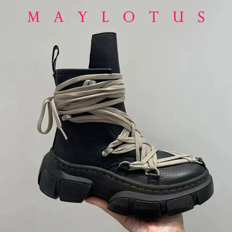 Cross Strap High-Top Boots for Men Side Zippers Outdoor Booties Male