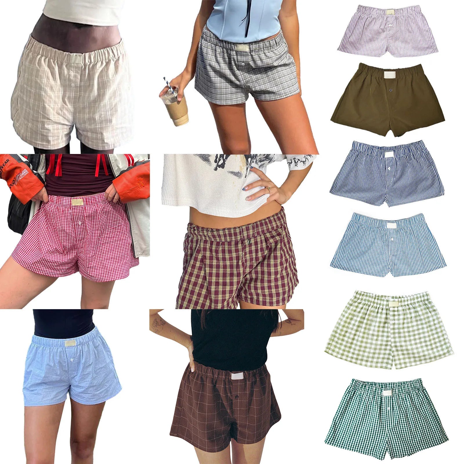 Women’s Y2K Retro Cleanfit Plaid Print Elastic Low Waist Button Front