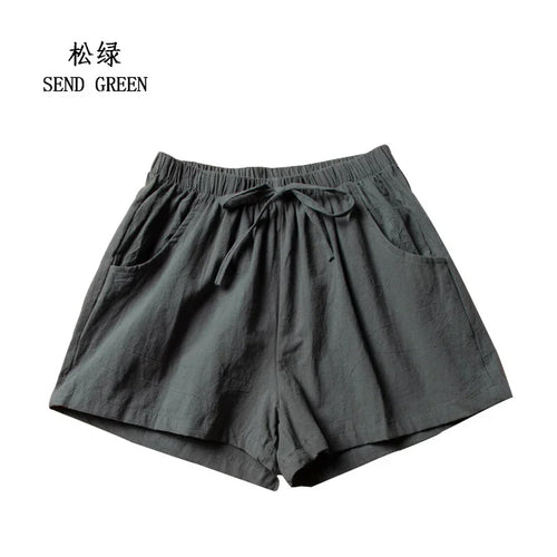 Cotton Linen Shorts Women's Sports Shorts Summer Solid High Waist