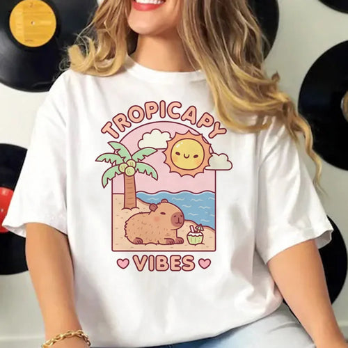 Capybara T-shirts Women Manga Graphic Tee Harajuku Top Female Japanese