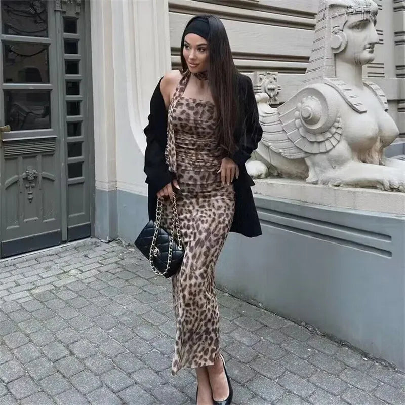 MUJER Leopard Print Crop Top Woman Ruched Tulle Corset Top Women off