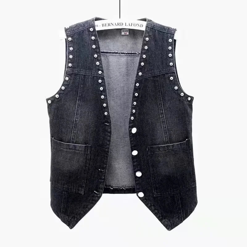 fashion Lace Beaded Denim Vest Women Cardigan 2024 New spring