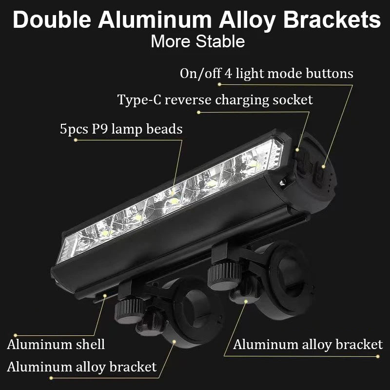 10000mAh Bicycle Light 5P90 LED Front Double Bracket Power Bank MTB