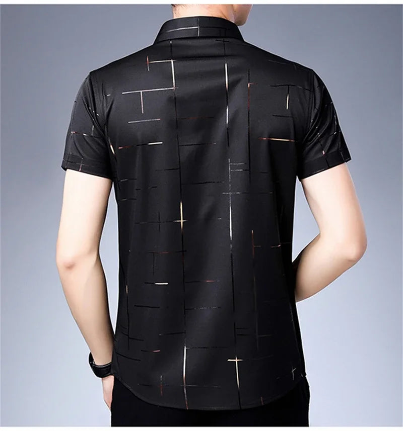 New Men's Business Casual Short Sleeved Shirt No Iron and Wrinkle