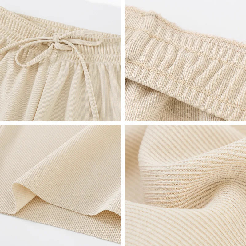 Women Ankle-Length Wide Leg Pants Casual Summer Solid Elastic Waist