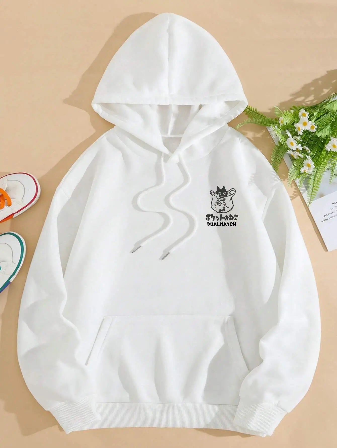 Cute Cat Cartoon Printed Sweatshirt Women Harajuku Casual Loose Hooded