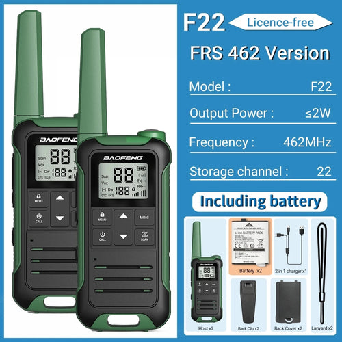 2pcs Baofeng F22 Mini Walkie Talkie PMR FRS Long Range Rechargable