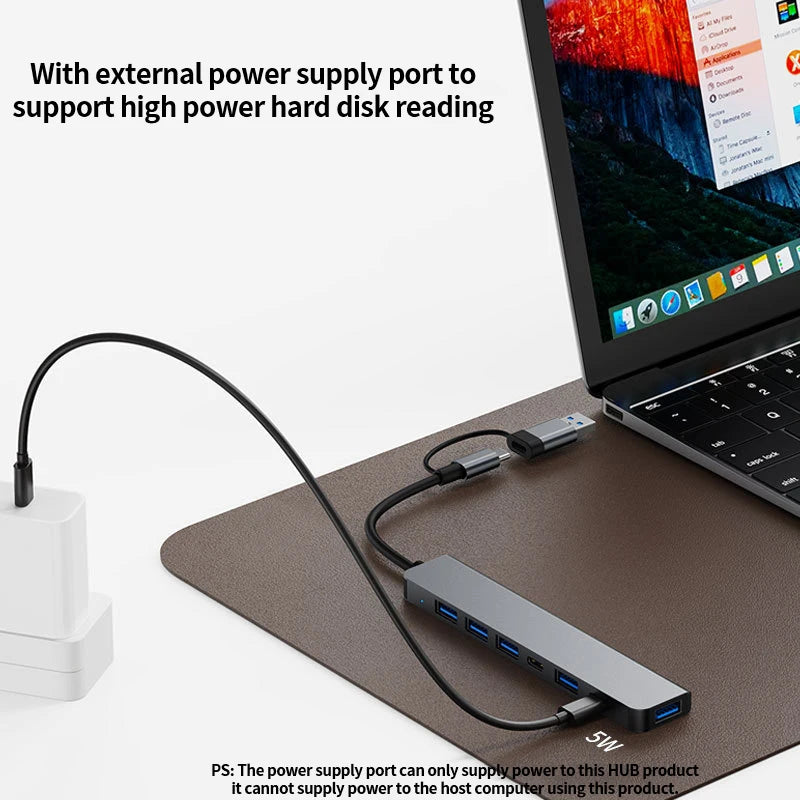 USB C Hub USB Hub 3.0, Aluminum 7 in 1 USB Extender, USB Splitter with