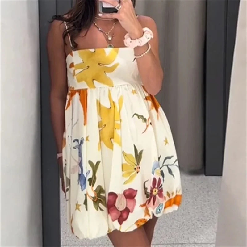 MUJER Print Slip Mini Dress Women Sleeveless Summer Dress Woman 2025