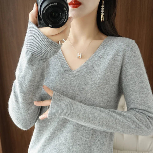 New Cashmere Women's V-neck Pullover Lace Neck Hollow Out Design