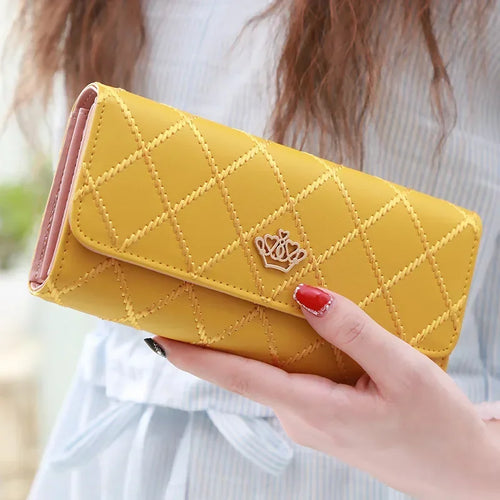 Black Long Wallets for Women PU Leather Diamond Pattern Purse Card