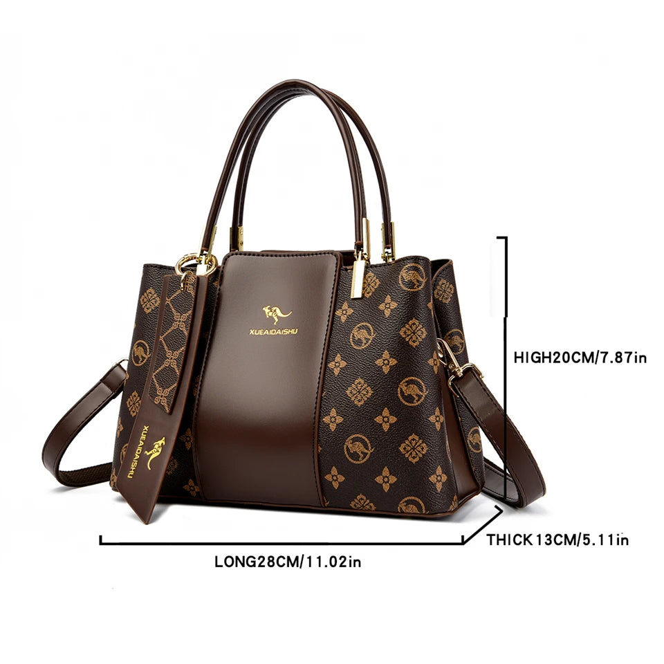 Luxury Handbag Fashion Print Large Capacity Soft Leather Women