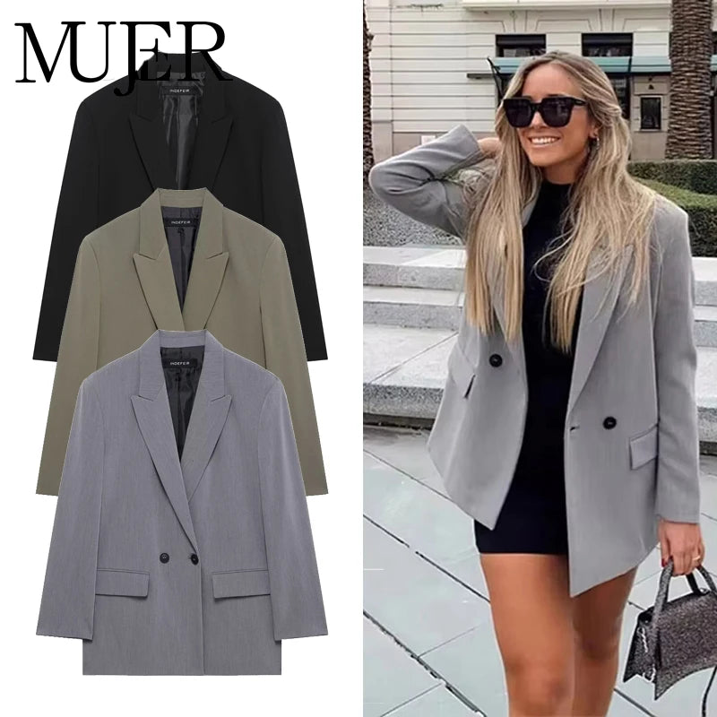 MUJER 2025 Straight Blazer for Women Loose Office Blazer Women Long