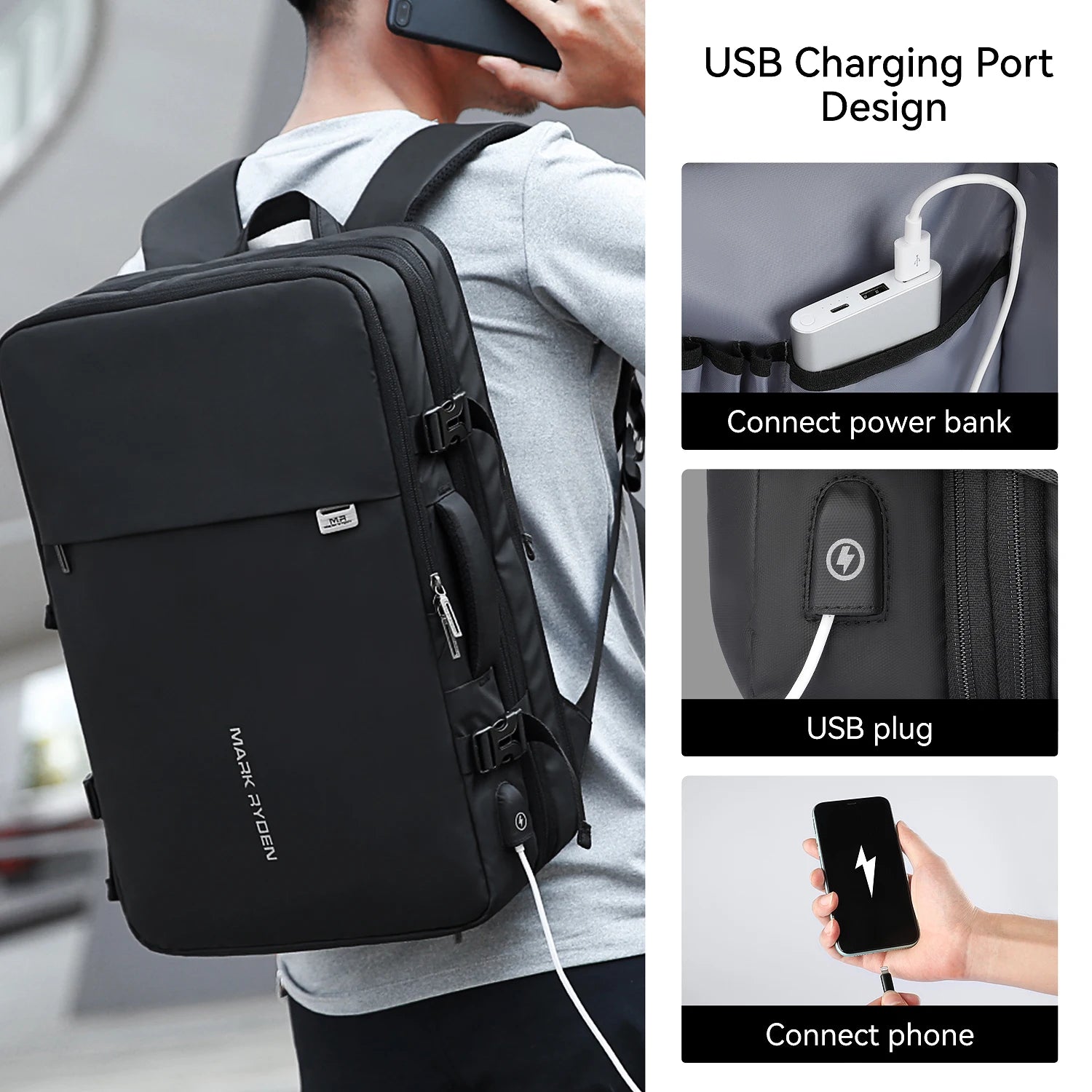 MARK RYDEN Large Backpack Men Rucksack 40L Expandable Business Travel