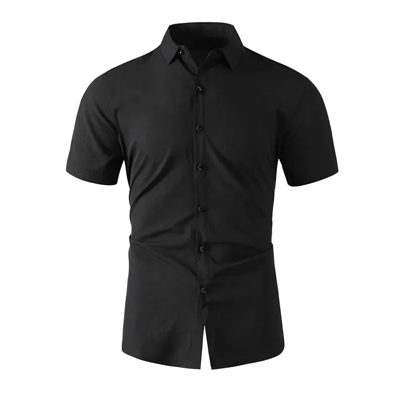 New Men's Business Casual Solid Color Short Sleeved Shirt for Summer