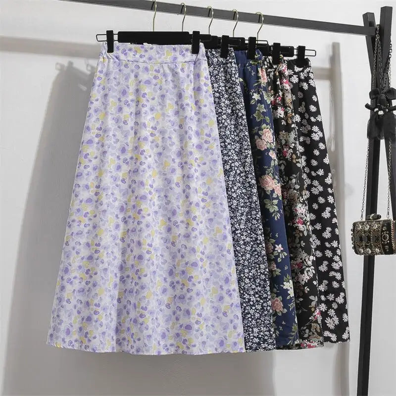 Spring Summer Chiffon Women skirts Casual Floral Printed Woman Long